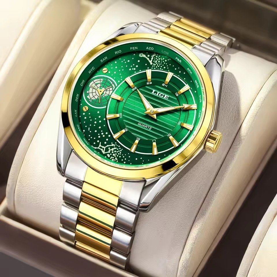 LIGE 89262 Green Original Design Quartz Men's Fashion Luxury Watch