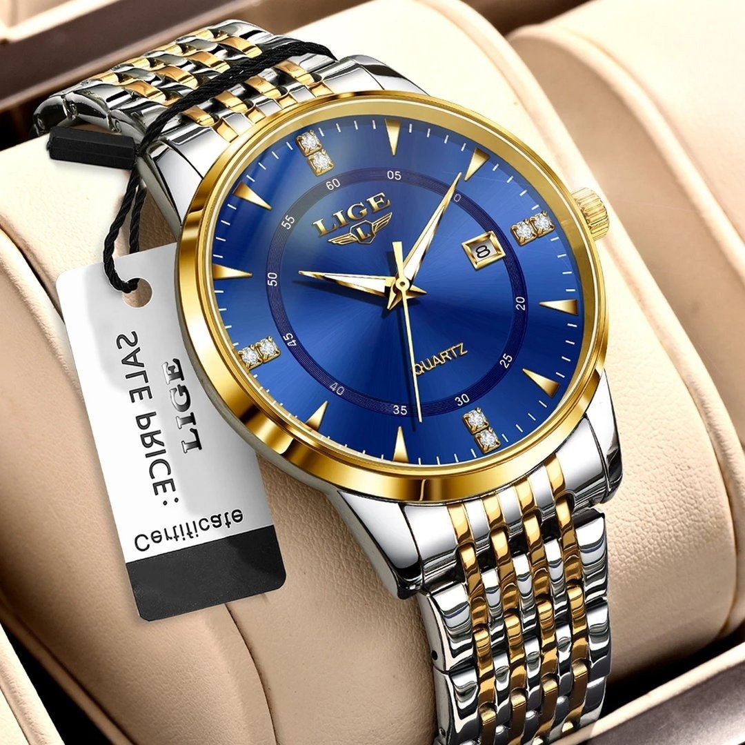 LIGE-89144 New Men Watch Luxury Men Watch Waterproof Luminous Stainless Steel Watches Sport Quartz Clock Mens Date Business Wristwatch