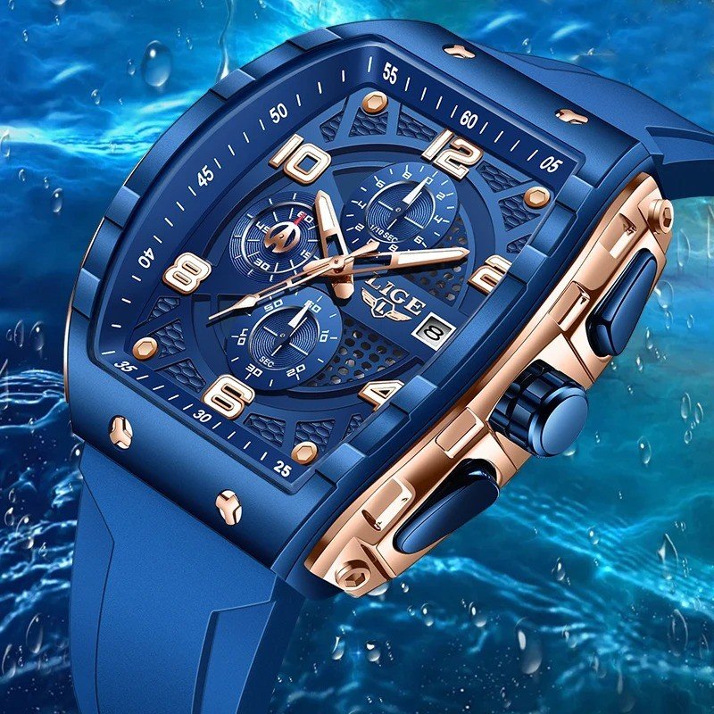 LIGE 89331 Luxury Men’s Sports Quartz Watch 50M Waterproof Luminous Military Wristwatch