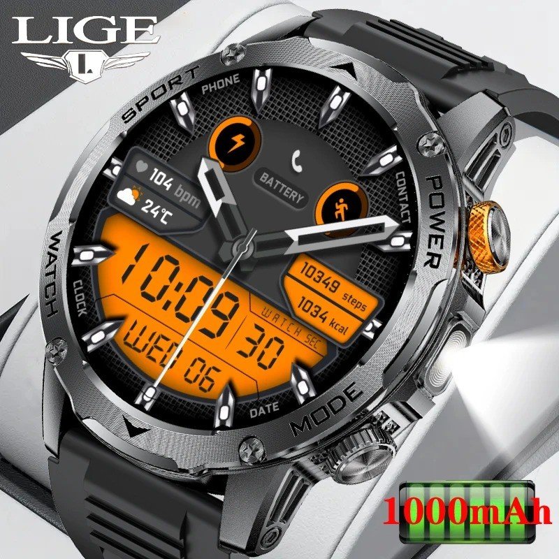 LIGE BWAK85 Smart Watch Men 1000mAh Battery Bluetooth Call Waterproof Fitness Watch