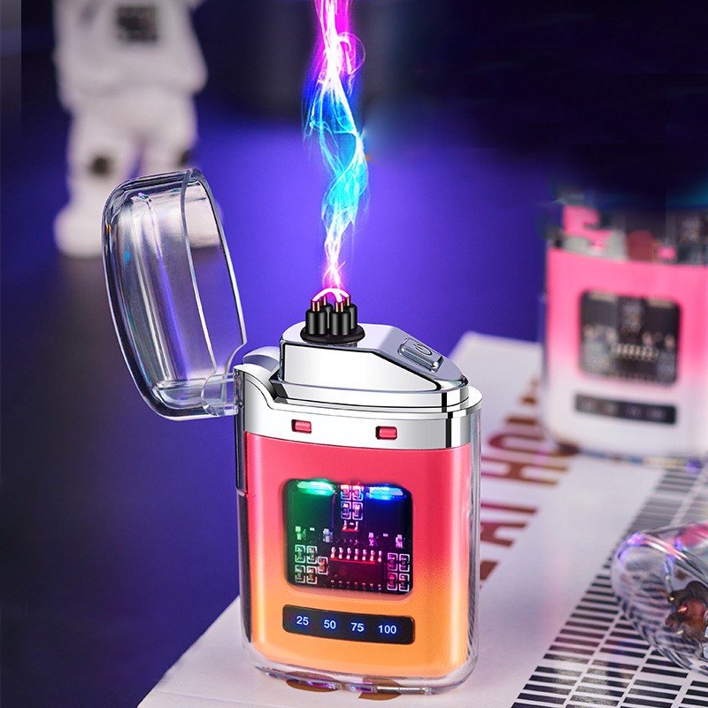 Electric Lighter Rechargeable Dual Arc Plasma Electronic Lighter With Digital Power Display