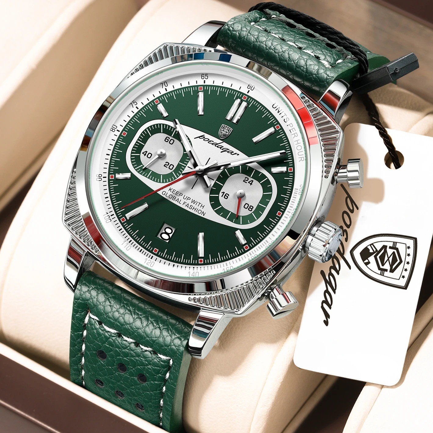 POEDAGAR 838 Men’s Leather Chronograph Watch
