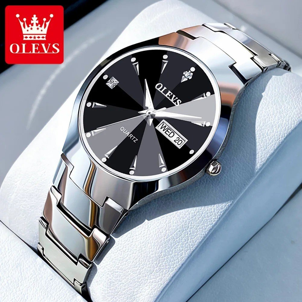 OLEVS 8697 Stainless Steel Original Men's Watch Waterproof Luminous Hands Calendar Gold Quartz